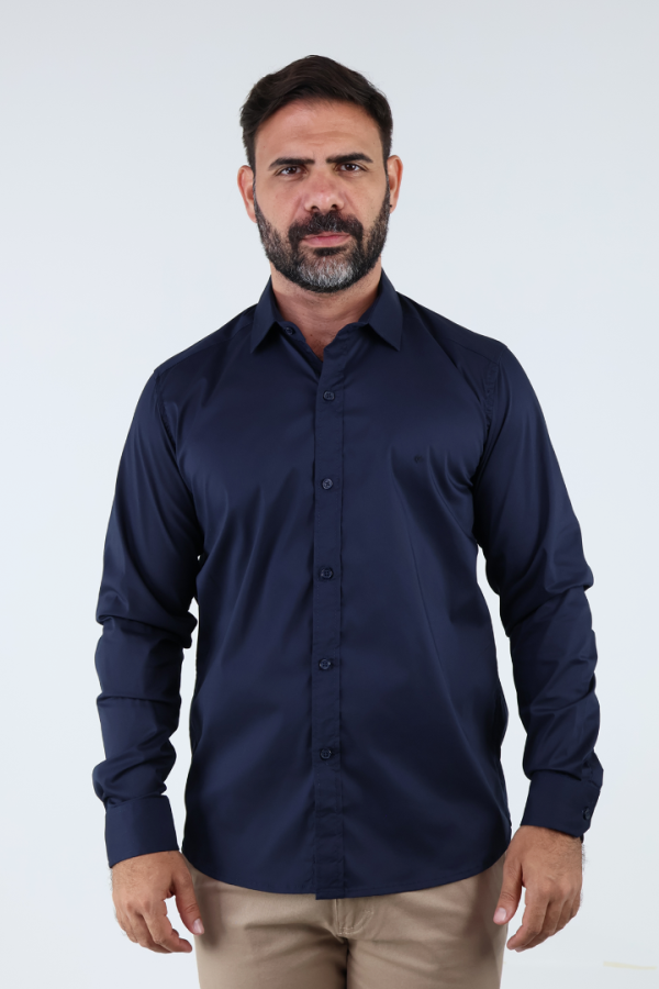 Camisa de Vestir Moda Manga Larga Slim Fit Azul Marino Para Hombre